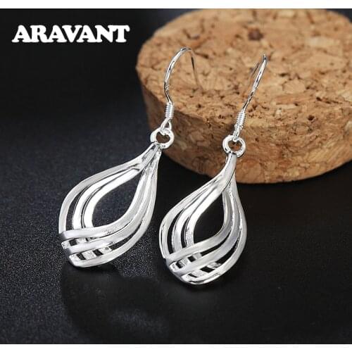 925 Silver Drop Earrings For Women Twist Wave Line Water Drop Earring Fashion Jewelry