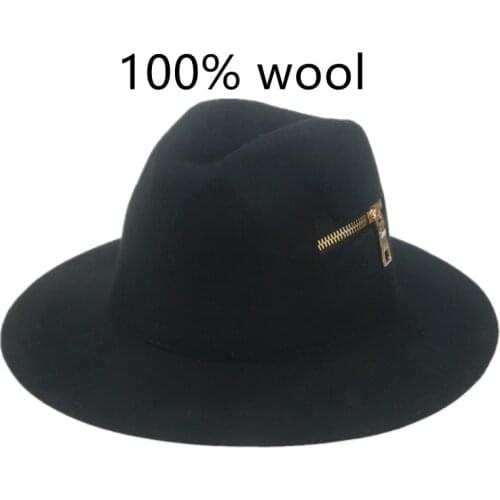 Wool hats panamas zipper adjustable solid luxury fedora hats dress formal church men jazz outdoor winter warm fedora wool hats