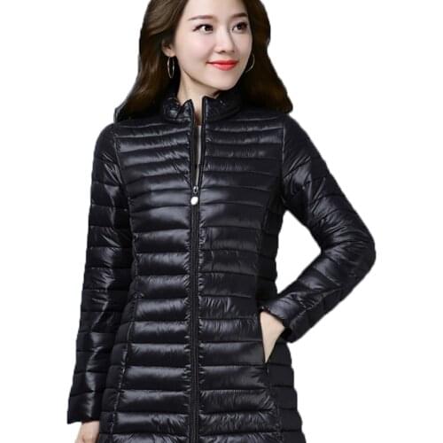Light Weight Cotton Coat Female 2019 New Autumn Winter Jacket Long Section Large Size Slim Cotton Warm Jacket Overcoat B135