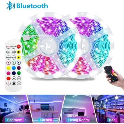 LED Strips Light 5050 RGB Waterproof Ribbon Flexible SMD Luces Lamp Room Decoration Bluetooth Phone APP Alexa Controller 5M-20M