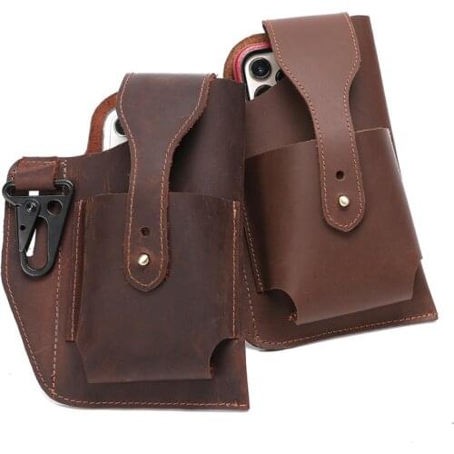 Tactical Men Waist Pack Genuine Leather Hiking Phone Pouch Outdoor Sports Army Military Hunting Climbing Camping Belt Bag