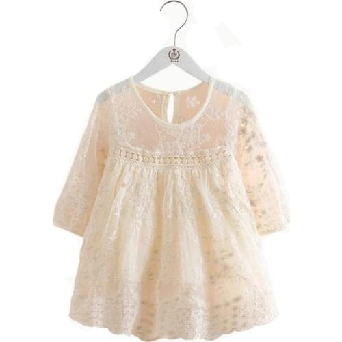 Spring Kids Dresses For Girls Soild Lace Embroidery Princess Dress Children Clothes Little Girls Party Wear Kids Costumes 2-8Yrs