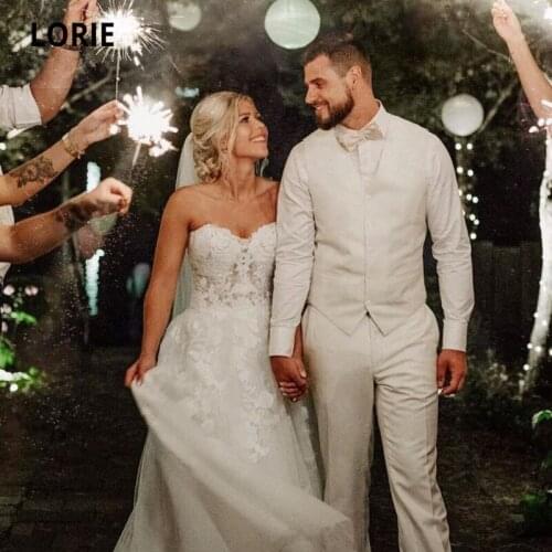 LORIE Vintage Wedding Dresses Lace Sweetheart A-Line Wedding Gown Ivory Boho Backless Bridal Dress suknia ślubna