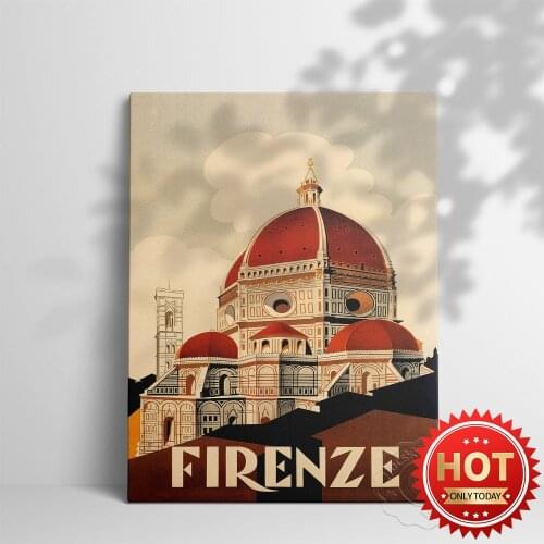 Firenze Florence Cathedral of Santa Maria del Fiore Tuscany, Italy Travel Vintage Poster, World City Tourism Retro Wall Art