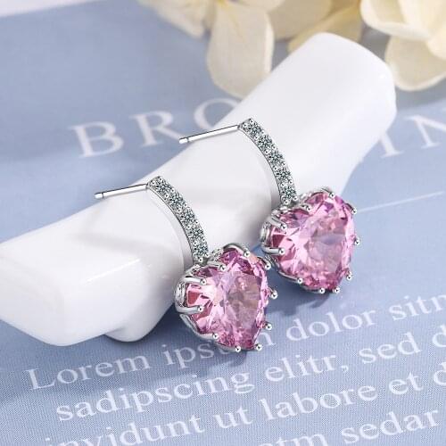 925 Sterling Silver Crystal Heart Charm Stud Earrings For Women Engagement Party Elegant Jewelry Prevent Allergy eh1442