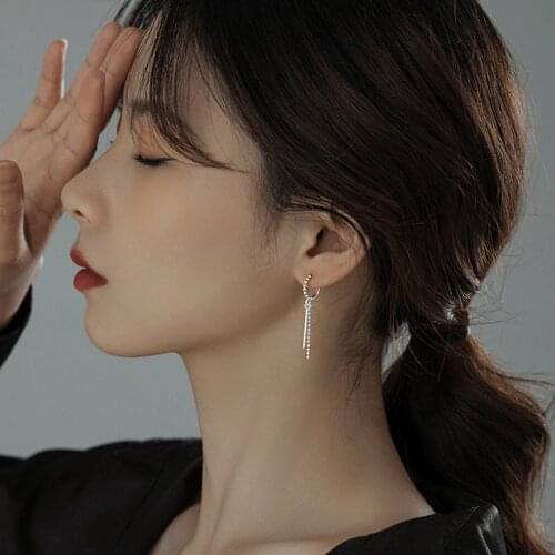 VENTFILLE 925 Sterling Silver Geometric Chain Tassel Earrings for WomenTrendy Ins Party Jewelry Birthday Gifts 2021 New