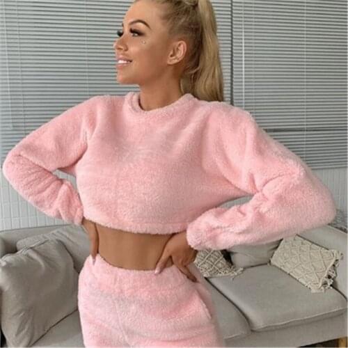 Ladies pajamas set autumn and winter flannel warm high waist long sleeves plus shorts girl home service birthday gift