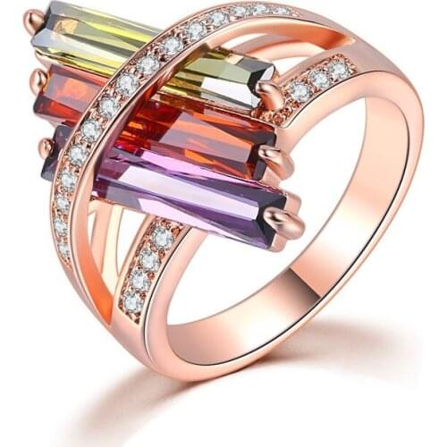 Fashion Ring for Women Engagement Wedding Elegant Rose Gold Color AAA Zircon Diamond Bridal Rings Gemstone Glamour Jewelry Gifts