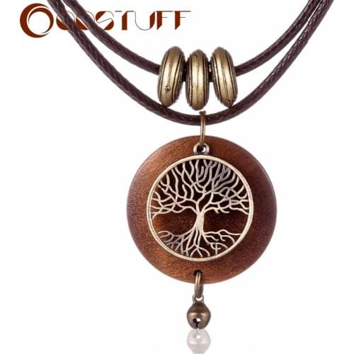 2021 Woman Chokers Necklaces Vintage Jewelry Tree Design Wooden Pendants Wholesale Long Necklace for Women Collares mujer kolye