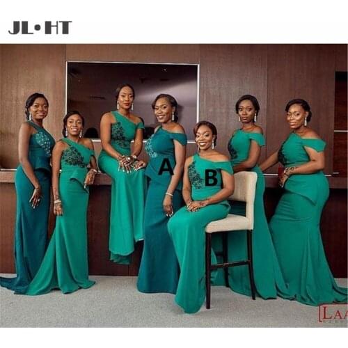 2020 African AB Mermaid Bridesmaid Dresses Long Appliques Beaded One Shoulder Maid of honor gowns wedding Party Dress
