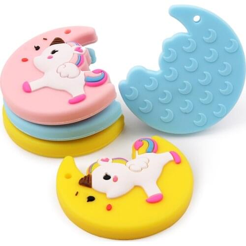 TYRY.HU 5pc Moon Unicorn Silicone Teething Beads Food Grade Lovely Baby Safe Toys For Baby Nursing DIY Necklace Pendant