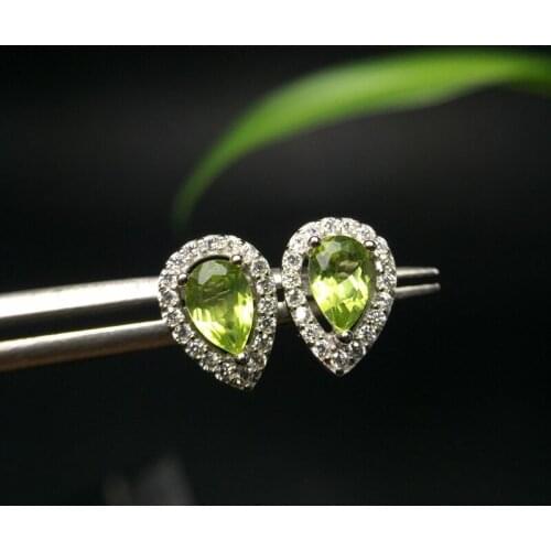 Almei Tested Peridot Stud Earrings for Women, 4*6mm, 925 Sterling Silver, Heart Jewelry with Velvet Box Certificate FR135