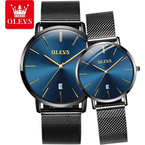 Couple Watch OLEVS Top Brand Luxury Quartz Clock Waterproof Wristwatch Fashion Casual Ladies Calendar Mesh Watch Couple Love
