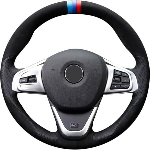 Black Suede Black Leather Car Steering Wheel Cover for BMW 220i 218i 225xe