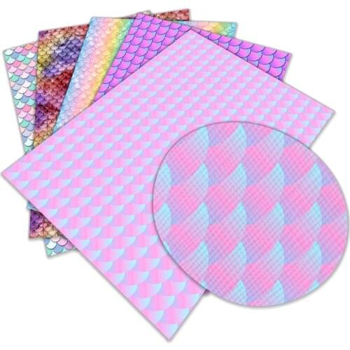 Fish Scales Printed Faux Synthetic Leather for Making Earrings and Hair Bows Crafting Bags DIY Festival Decor 22X30 cm