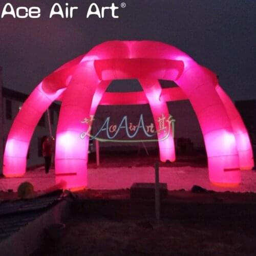 10m diameter giant pink dome for auto show led inflatable spider tent dome structure with changable bulbs colors for rent