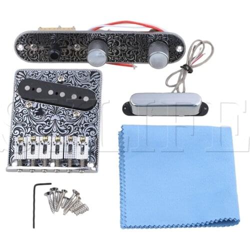 Guitar Carving Bridge Pickup & 3 Way Switch Control Knob Plate Set Black