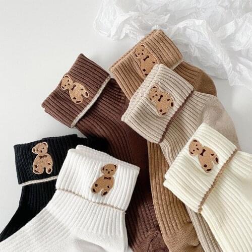 2021 Hot Sale Ladies Bear Midlde Tube Sock Women Japanese All-match Pile Sock Ins Fashion Spring Summer Comfortable Cotton Socks