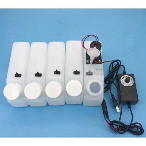 1Set 500ml 5Colors CMYKW DTF Ink Tank with stirring motor air filter for eco solvent printer with speed adjustment adapter