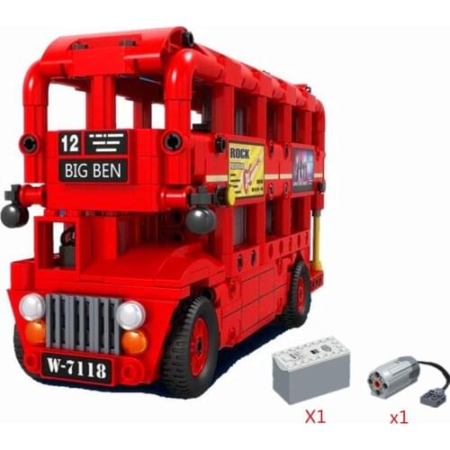 City Power Functions M-Motor Double London Bus Building Blocks Sets Bricks Classic Model Kids Toys Child Compatible Car Creator