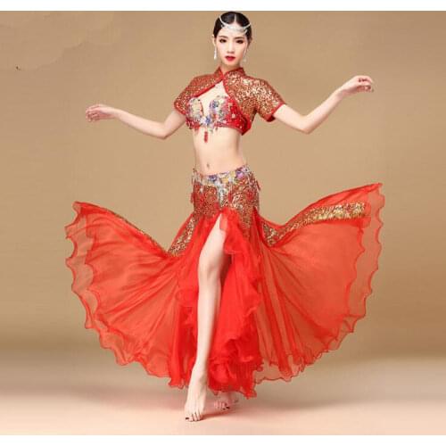 New 2017 Luxury Oriental Belly Dancing Costume Suits nice Sexy Belly Dance Outfits dress Shawl+Bra+Skirt high quality