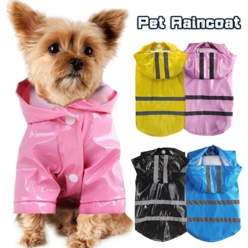 S-XL Summer Outdoor Puppy Pet Rain Coat Hoody Waterproof Jackets Reflective Stripe PU Raincoat for Dogs Cats Apparel Clothes