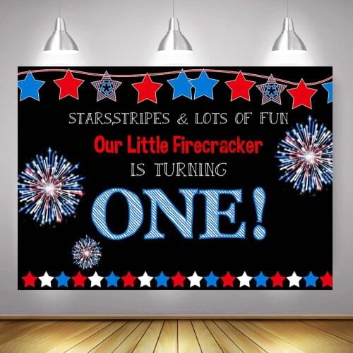 Little Firecracker One Birthday Backdrop Photocall Firework Kids 1st Birthday Party Background Decor Independence Day Theme Prop