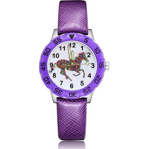 Fashion Cute Unicorn Horse Style Childrens Watches Kids Student Girls Boys Quartz Leather Wrist Watch Clcok JM143