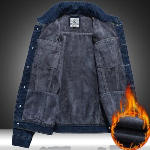 Mens Denim Jacket Warm Winter Casual Bomber Male Korean Style Cowboy Jacket Fashion Fleece Vintage Clothing Men Blue Jean Coat