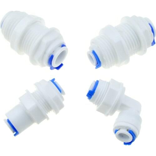 Reverse Osmosis Elbow Straight Bulkhead Equal 1/4" 3/8" OD Hose Connection Coupling RO Water Plastic Quick Fitting Connector