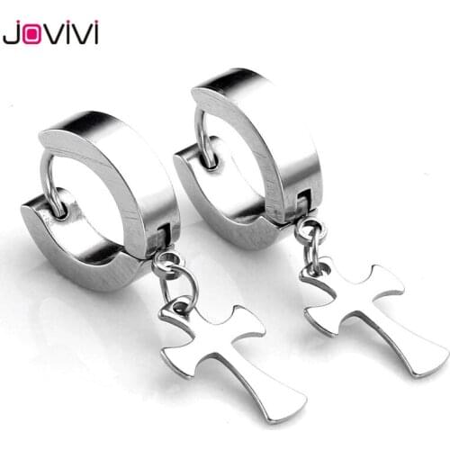 Jovivi Stainless Steel Stud Earring Jewelry Dangle Earrings Crosss Hoop Huggie Earring Punk Circle Ear Piercing Jewelry