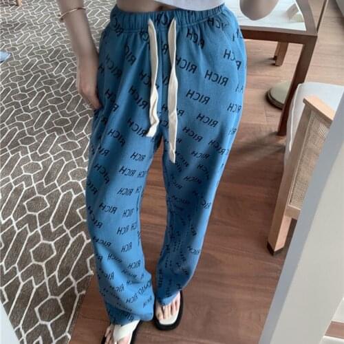 Letter Print korean brand streetwear Drawstring Wide Leg Pants Sweatpants Women Joggers Casual new Korean Fashion Bottom Clothes