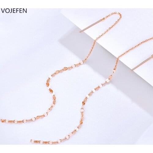 VOJEFEN 18k Yellow Gold Chain Threader Earrings, Long Link Dangle Earring Fashion Jewelry To Women Tassel Drop Earings