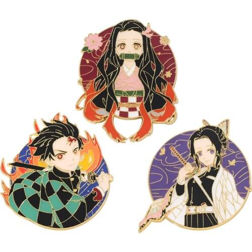 Japanese Anime Brooches Manga Demon Slayer Brooch Hard Enamel Pins Badge Backpack Bag Collar Lapel Pin Gifts for Kids Collection