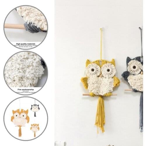 Vivid Modern Fine Workmanship Cotton Woven Owl Wall Hanging Ornament Craft Boho Woven Wall Art Exquisite for Bedroom