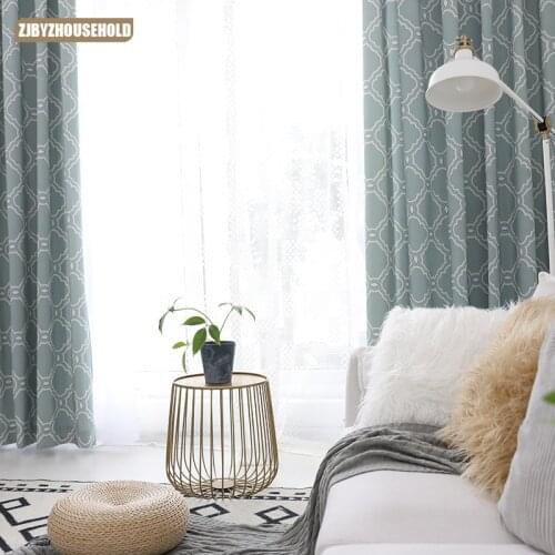 American Style Curtains ForLiving Dining Room Bedroom Geometric Graphic Cotton and Linen Printed Curtains French Window Tulle