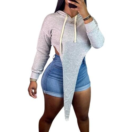 2021 Fashion Irregular Hoodies Women Long Sleeve Solid Slim Fit Hooded Sweatshirt Casual Sport Short Jacket Coat Streetwear