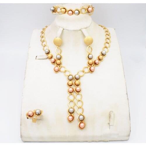High Quality Big flower Dubai Italy 750 Gold color Jewelry BIG Set For Women african beads jeweLry fashion set earring jewelry H