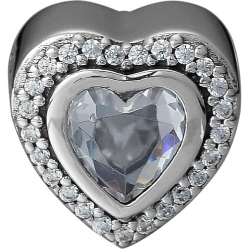 Sparkling Love Heart Charms Fits Pandora Bracelet 925 Sterling Silver Crystal Beads for Jewelry Making perles pour