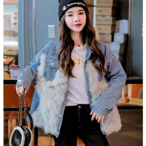 Winter women jacket coat warm faux fur short jean jackets ladies fashion plus size denim outwear thicken clothes warm jean coat