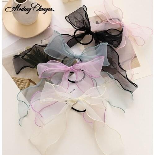 1PC Fashion Elastic Hair Bands Super Fairy Barrette Bow Organza Girls Lace Hair Rope Summer Streamer Headband Hair Accessories