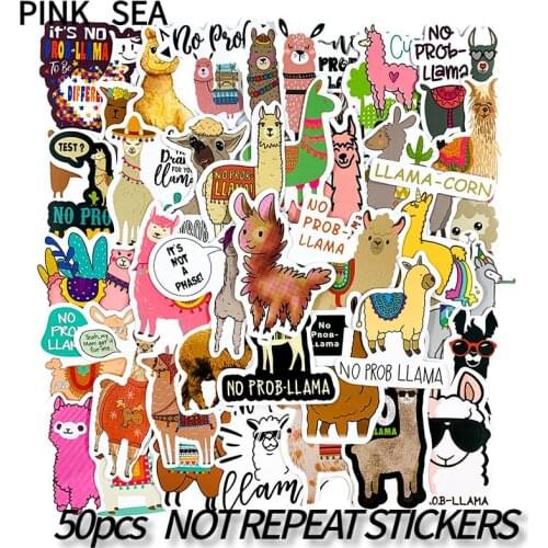 10/30/50Pcs/set Cartoon Llama Alpaca Stickers Grass Mud Horse Stickers For Kids Toys Skateboard Guitar Bike Motorcycle Laptop