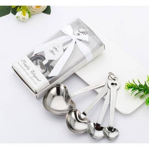 100pcs Stainless Steel Heart Shaped Measuring Measure Spoons Cooking Baking Scoop Cup Wedding Favors gifts Party Favor SN343
