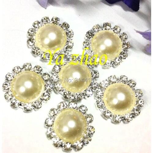 16mm Rhinestone Metal Button with Pearl Center Rhinestone button For Hair Flower 100pcs/lot, free shipping