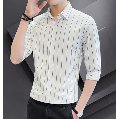 2021 mens fashion high-end brand business casual Seven quarter hawaiian shirt men spring summer plaid lapel slim-fit golf shirt