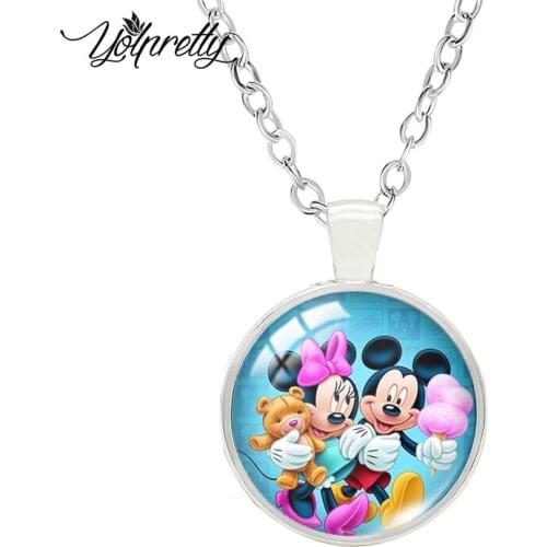 2021 Mickey Mouse Minnie Cartoon Paintings Glass Cabochon Necklace Fashion Necklace Pendants Jewelry