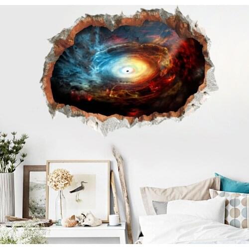 3D Broken Wall Sticker Black Hole Space Universe Planet For Boy Room Science Fiction Ornament Spiral Interstellar Star Stickers