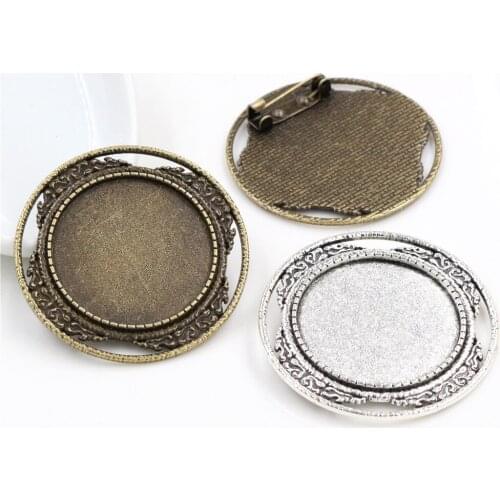 5pcs 30mm Inner Size Antique Silver Plated and Bronze Brooch Pin Classic Style Cabochon Base Setting