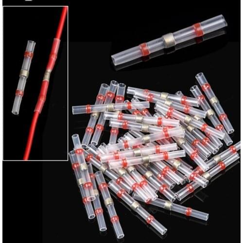 50PCS Red Heat Shrink Butt Connector Insulated Waterproof Solder Sleeve Electrical Wire Splice Connectors Soldering Terminals