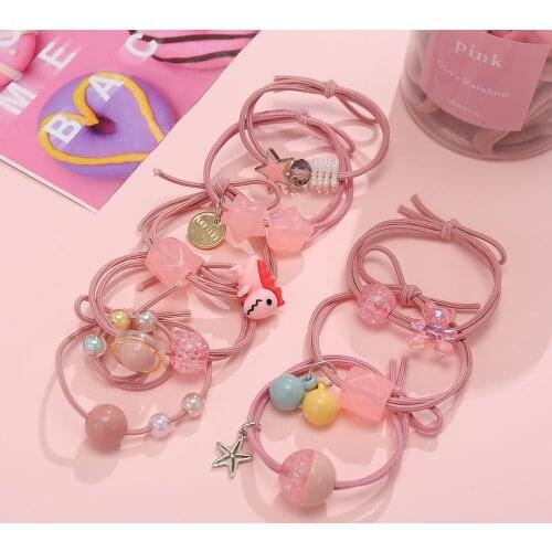 2021 Sweet 8Pcs Cartoon Cute Ball Scrunchies Elastic Nylon Hair Bands For Women Girl Rubber Hair Ropes With Bag Hair Accessories